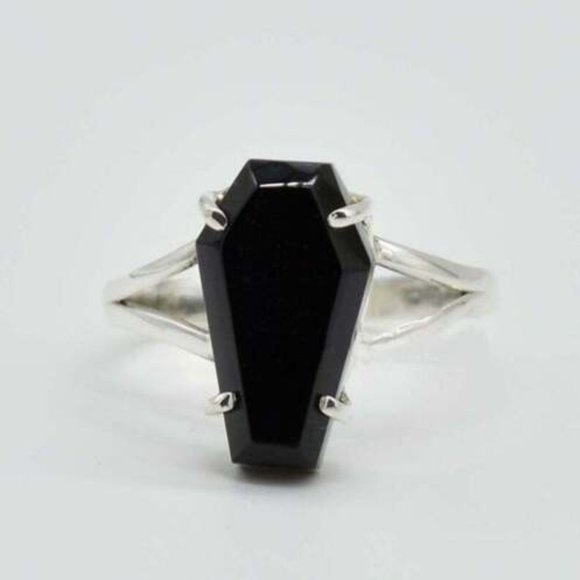 New Black Onyx & Sterling Silver Coffin Ring - Picture 7 of 11